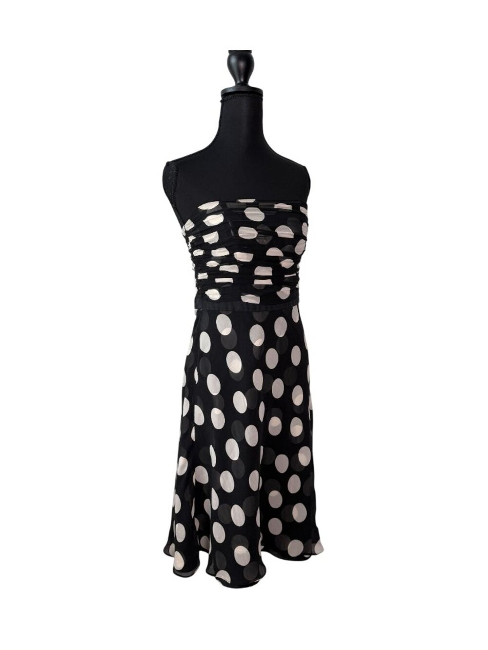 Ann Taylor Loft 100% Silk Strapless Dress Black Cream Polka Dots Size 4 Party